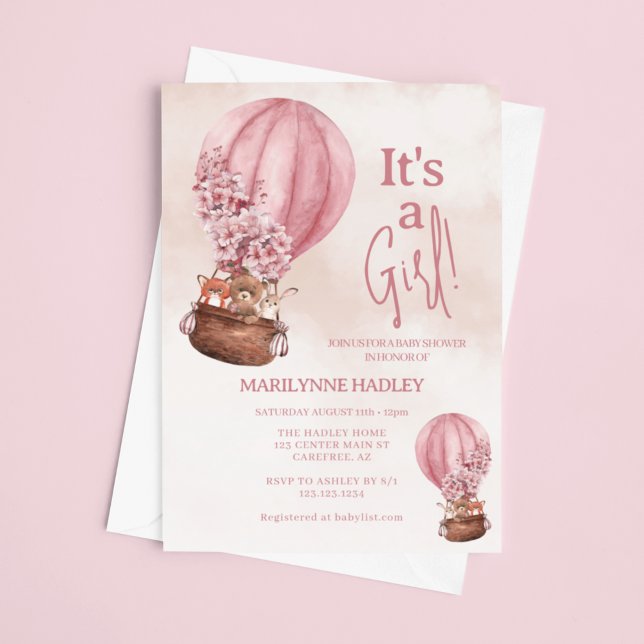 Det är en tjej Söt björn ballong baby shower Inbjudningar (Skapare uppladdad)