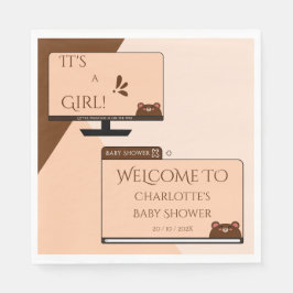 Det är en tjej! Söt björn datorskärm Baby Shower Pappersservett