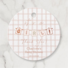 Det är en tjej Söt Brun Gingham Notedry Baby Showe Gåvor Etiketter