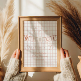 Det är en tjej! Söt Brun Gingham Notedry Välkommen Poster