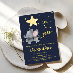Det är en tjej! Söt elefant & ballong baby shower Inbjudningar