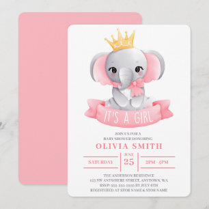 Det är en tjej Söt elefant Vattenfärg Baby Shower Inbjudningar