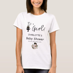 Det är en tjej! Söt katt och bok Bebisens firande T Shirt