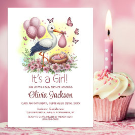 Det är en tjej Stork Baby Shower Inbjudningar