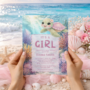 Det är en tjej Under havet Sköldpadda Flicka Babyf Inbjudningar