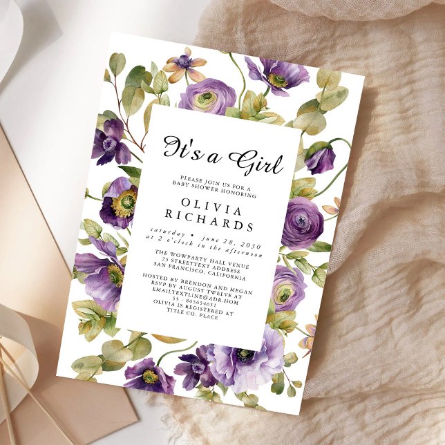 Det är en tjej Vildblomma Blommig Bebisdopp Inbjudningar (Skapare uppladdad)