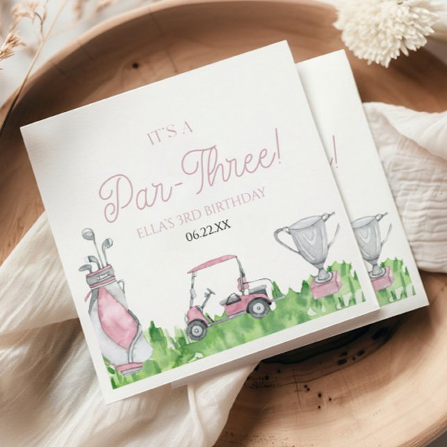 Det är en tre-Rosa Golf 3:e födelsedagen Party Pappersservett (Skapare uppladdad)