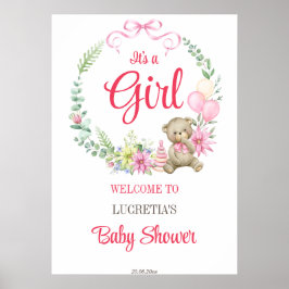 Det är en välkomstskylt för blommigt-babydusch. poster