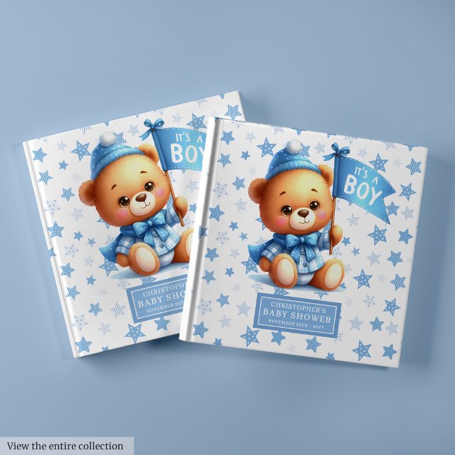 Det är ett barnduschminne i nallen. gästböcker (Lovely It’s a boy teddy bear baby shower memory Guest Book)