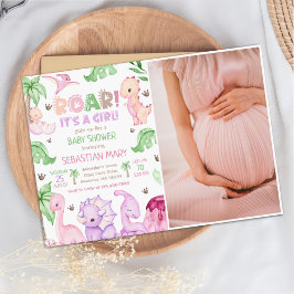 Det är ett barnfoto med flickans vattenfärg Dinosa Inbjudningar