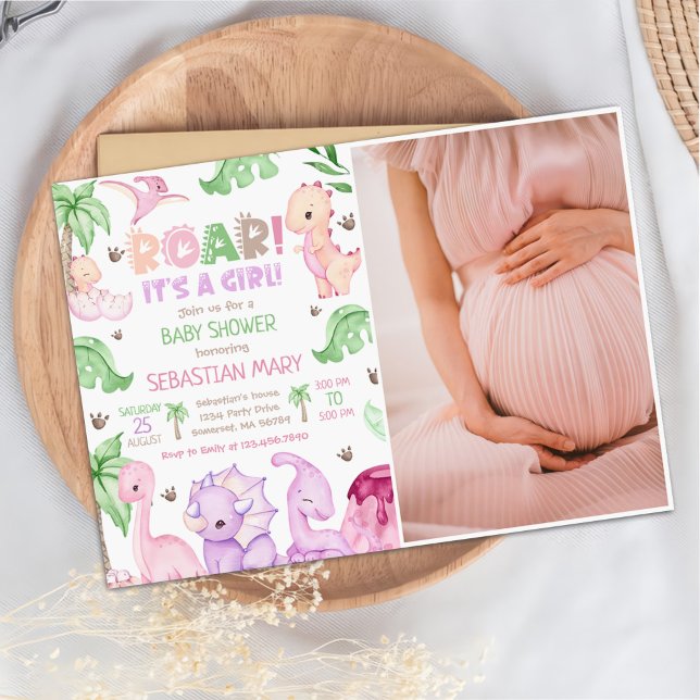 Det är ett barnfoto med flickans vattenfärg Dinosa Inbjudningar (Skapare uppladdad)