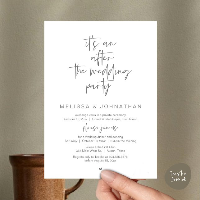 Det är ett efter bröllopsfesten, Bröllop-utflykten Inbjudningar (Happily Ever After Party, Wedding Elopement Dinner Brunch Lunch Invitation Card, PDF, Dark Grey)