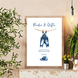 Det är ett gult jeans-babyduschbord från bord. poster