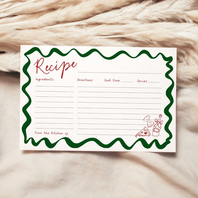 Det är ett mer italienskt Möhippa Recept Card Inbjudningar (That's amore italian bridal shower recipe card with pizza theme and wavy border)