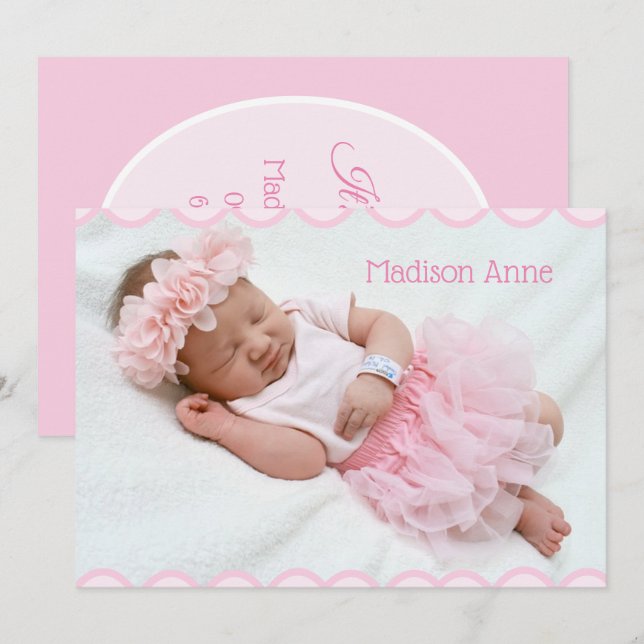 Det är ett Photo Rosa Girly Elegant Birth Meddelande (Fram/baksida)