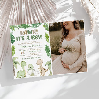 Det är ett pojkfärgat Dinosaur Baby Shower Photo Inbjudningar