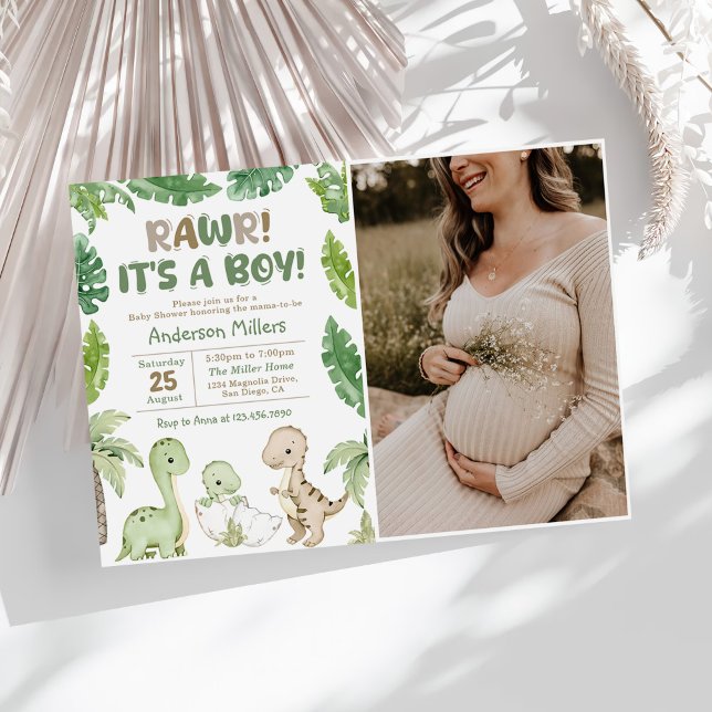 Det är ett pojkfärgat Dinosaur Baby Shower Photo Inbjudningar (Skapare uppladdad)