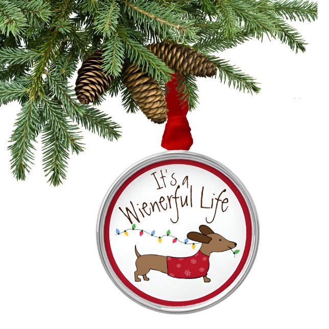 Det är ett storartat livstidsdoxie Julgran-prydnad Julgransprydnad Metall (dachshund wienerful life Christmas tree ornament. )
