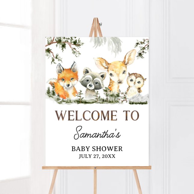 Det är ett välkomnande av Pojke Woodland Animal Poster (Woodland Forest Baby Shower Welcome Sign)