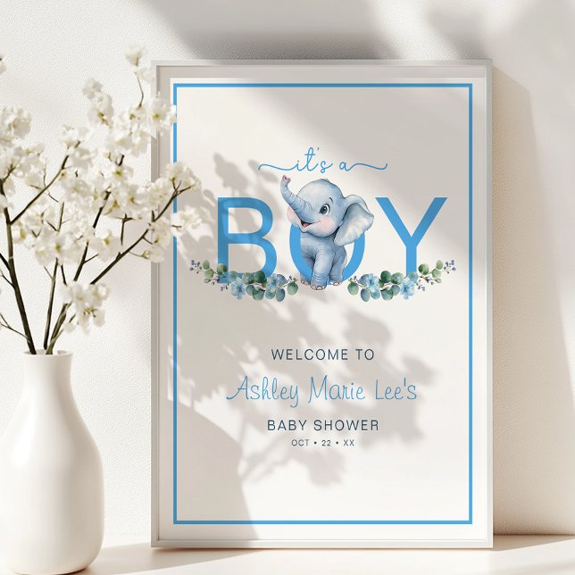Det är ett välkomstPoster för pojken Elephant Baby Poster (It's A Boy - Welcome sign)