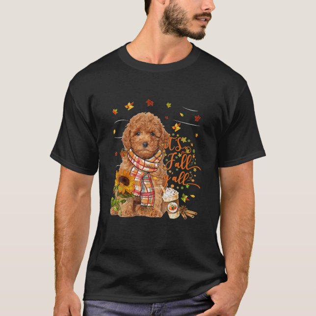 Det är Fall Y All RED Miniature Pudel Hund T Shirt (Framsida)