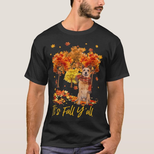 Det är Fall Yall Australian Cattle Hund Träd Pumpk T Shirt (Framsida)