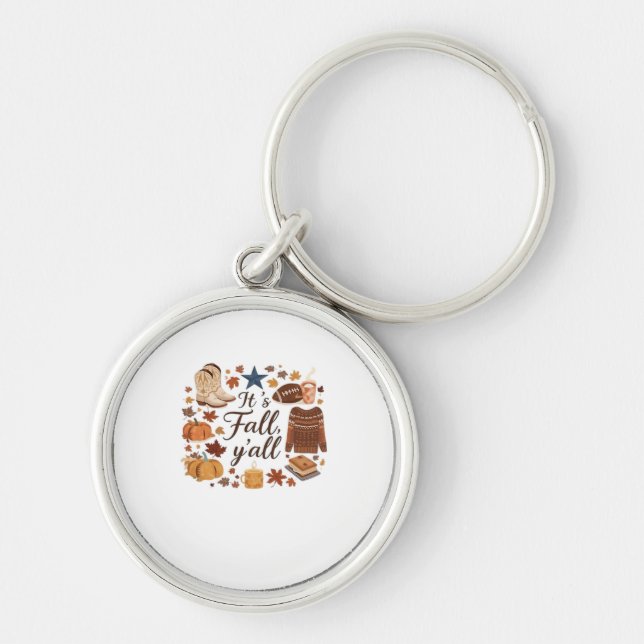 Det är Fall Y'all Basic Design Design Rund Silverfärgad Nyckelring (Framsidan)