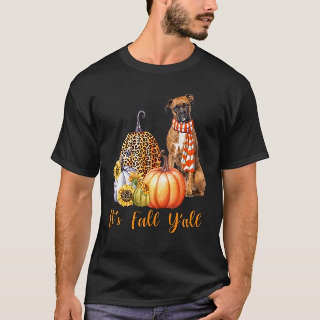 Det är Fall Y'all Boxer Hund Leopard Pumpkin Fall T Shirt (Framsida)