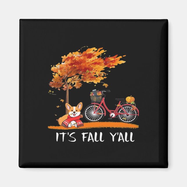 Det är Fall Y'all Cardigan Hund Autumn Design Funn Magnet (Framsidan)