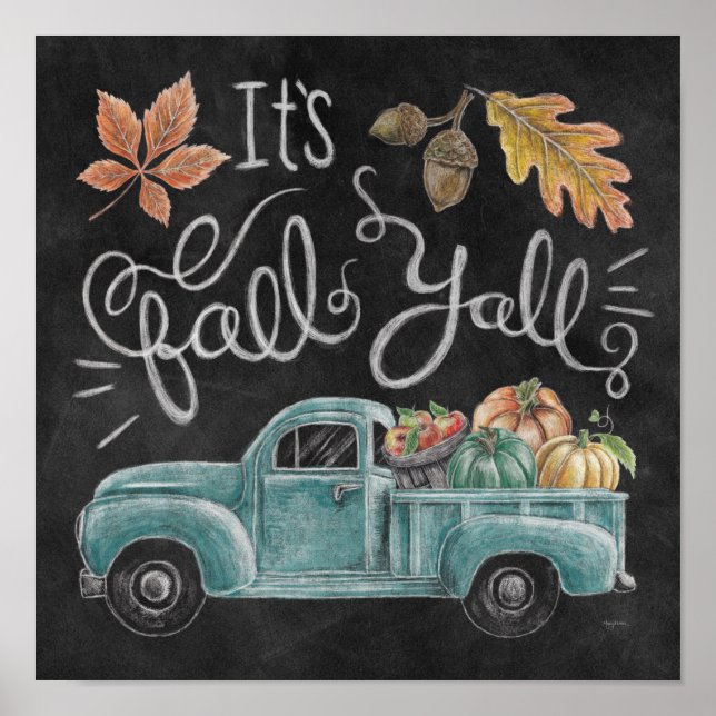 Det är Fall Y'all - Chalkboard Lastbil Poster (Framsidan)