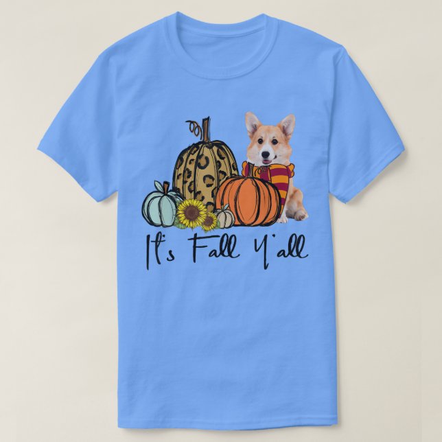 Det är Fall Y'all Corgi Leopard Pumpkin Solros T Shirt (Design framsida)
