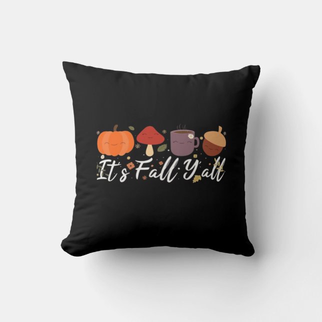 Det är Fall Y'all Cute Coffee Pumpkin Autumn Träd  Kudde (Framsida)