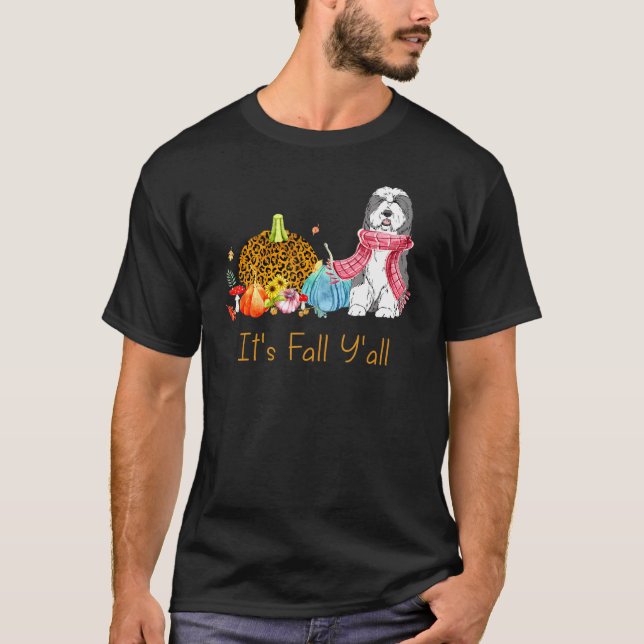 Det är Fall Y'all English Sheepdog Fall Scarf, tac T Shirt (Framsida)