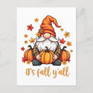 Det är Fall Y'all Gnomes Pumpkin Autumn Thanksgivi Meddelande Vykort
