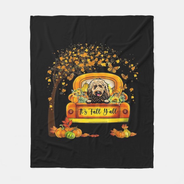 Det är Fall Y'all Goldendoodle Thanksgiving Pumpki Fleecefilt (Framsidan)