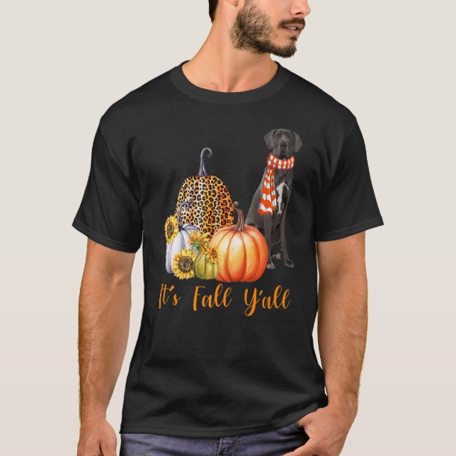 Det är Fall Y'all Great dane Hund Leopard Pumpkin  T Shirt (Framsida)