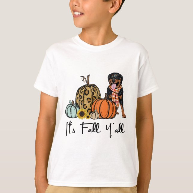 Det är "Fall Y'all Gult Rottweiler Hund Leopard Pu T Shirt (Framsida)