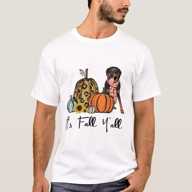 Det är "Fall Y'all Gult Rottweiler Hund Leopard Pu T Shirt (Framsida)