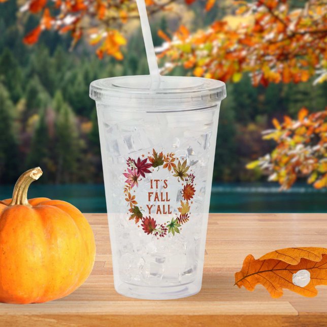 Det är Fall Y'all Höst löv Thanksgiving på hösten Take Away Mugg (It's Fall Y'all Autumn Fall Leaves Thanksgiving Acrylic Tumbler)