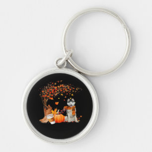 Det är Fall Y'all Hund Thanksgiving Halloween Aest Rund Silverfärgad Nyckelring