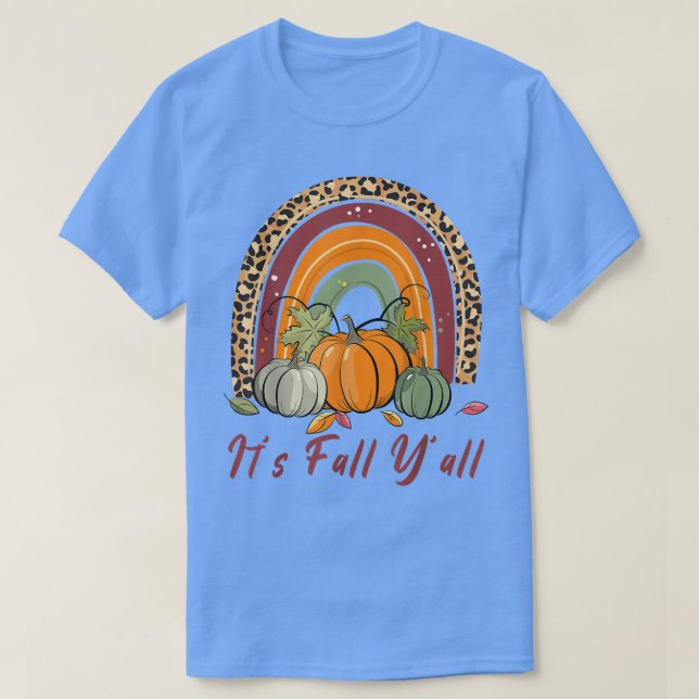 Det är Fall Yall Leopard Rainbow Pumpkin Autumn he T Shirt (Design framsida)