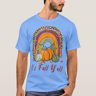 Det är Fall Yall Leopard Rainbow Pumpkin Autumn he T Shirt