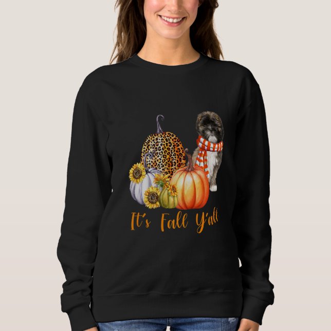 Det är Fall Y'all Lhasa Apso Hund Leopard Pumpkin  T Shirt (Framsida)
