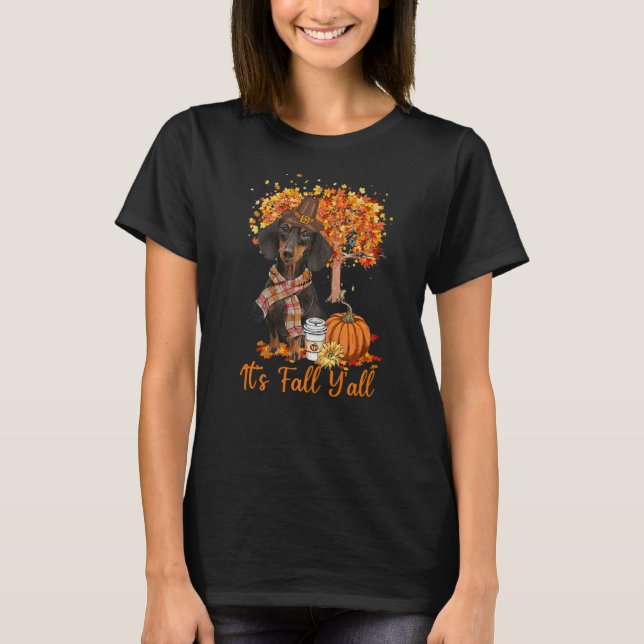 Det är Fall Y'all Maple Dachshund Löv Fall Autu T Shirt (Framsida)