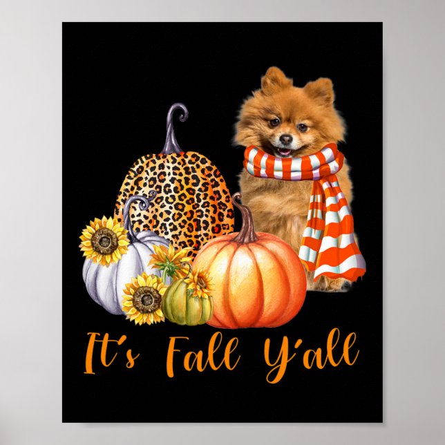 Det är Fall Y'all Pommern Hund Leopard Pumpkin Fal Poster (Framsidan)