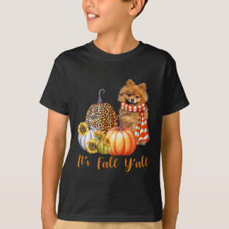 Det är Fall Y'all Pommern Hund Leopard Pumpkin Fal T Shirt