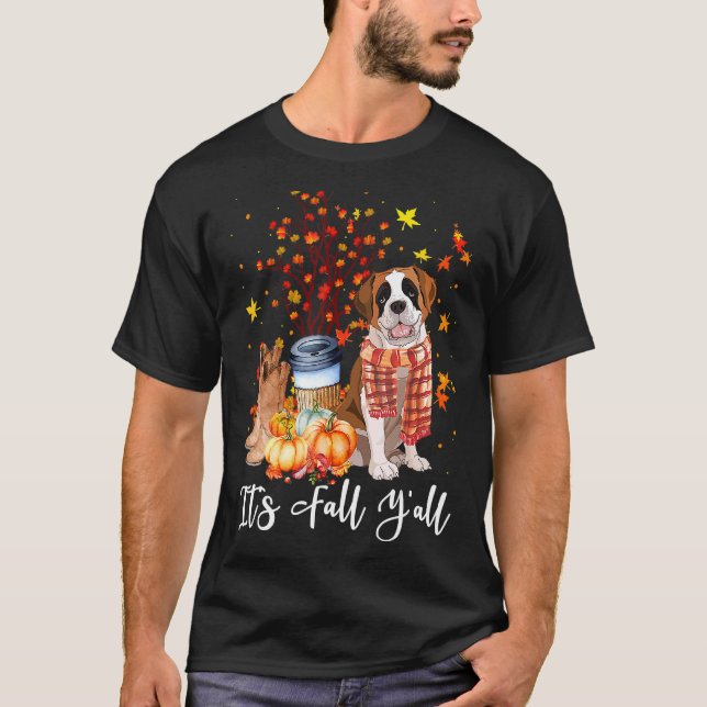 Det är Fall Y'all Saint Bernard Hund Pumpkin Fall  T Shirt (Framsida)