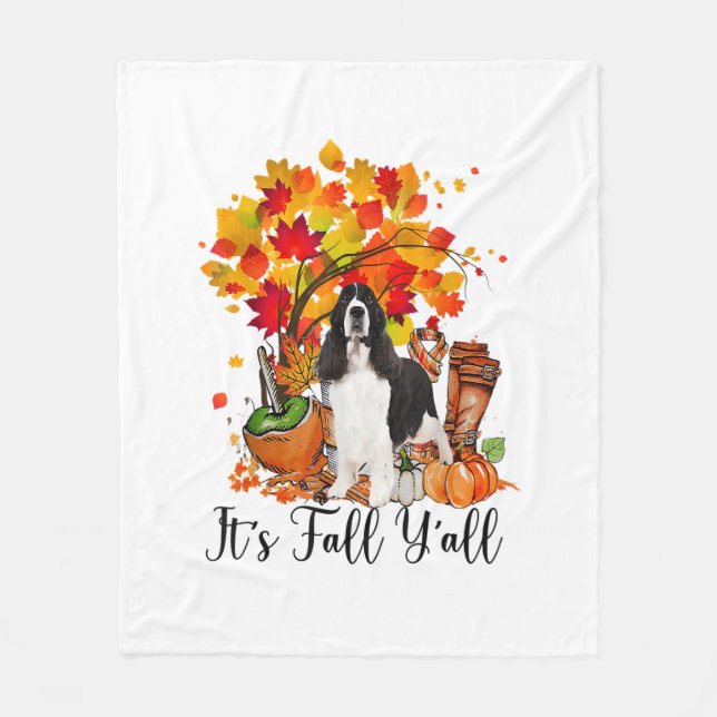 Det är Fall Y'all Springer-spanjoren Hund Hallowee Fleecefilt (Framsidan)