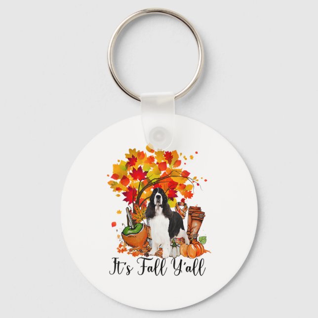 Det är Fall Y'all Springer-spanjoren Hund Hallowee Nyckelring (Framsida)