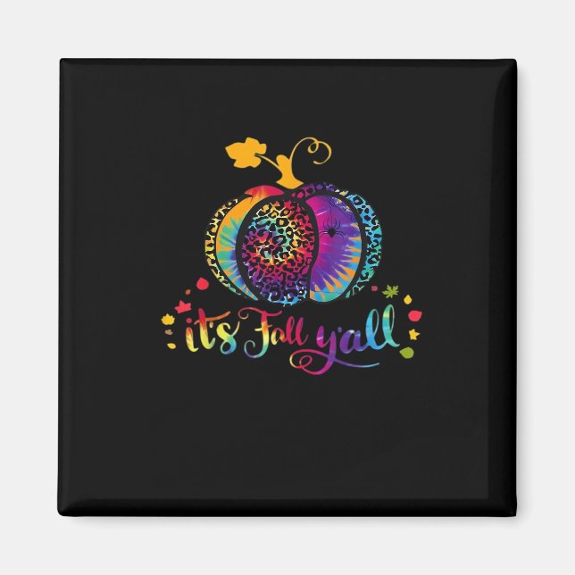 Det är Fall Y'all Tie Dye Leopard Print Pumpkin Ha Magnet (Framsidan)
